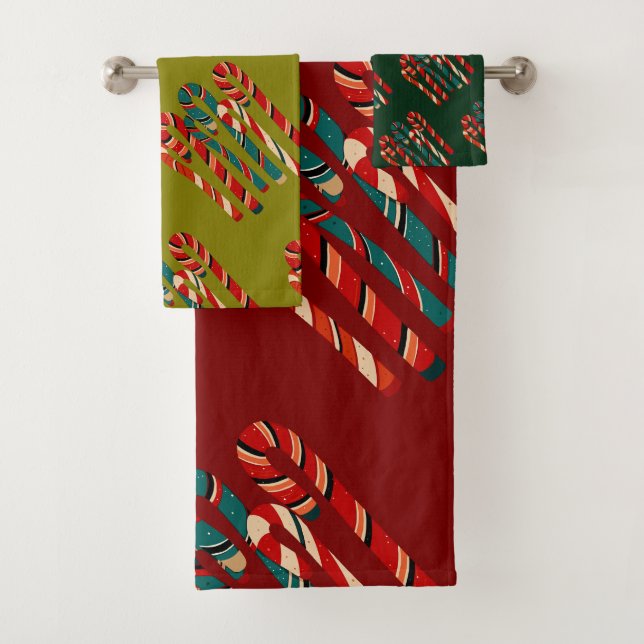 Lebhaftes Mittelalter Moderne Weihnachtscreme Cane Badhandtuch Set (Insitu)