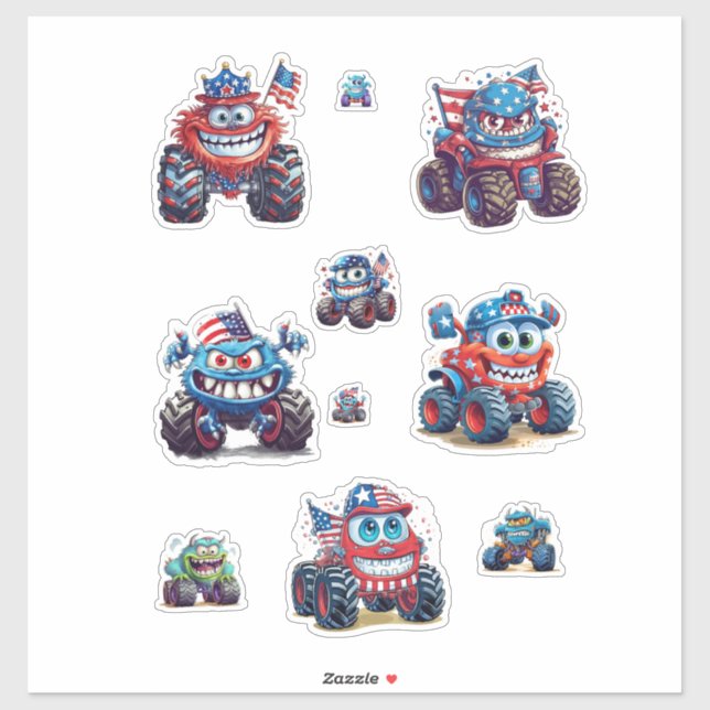 Lebhaftes Monster Truckaufkleber Aufkleber (Blatt)