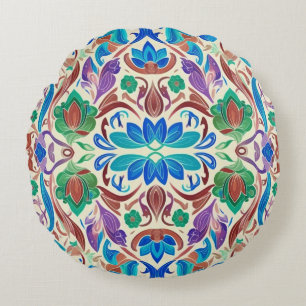 Lebhaftes Muster aus mehrfarbigem Blumenmuster Rundes Kissen