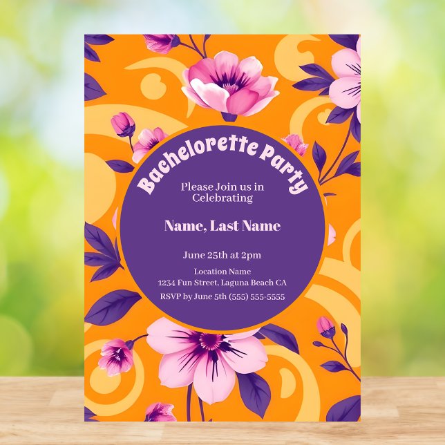 Lebhaftes Muster der Sommerzeit-Blume - Dopaminver Einladung (Vibrant Summer Flower Pattern – Dopamine Dressing-Bachelorette Party Invitation)