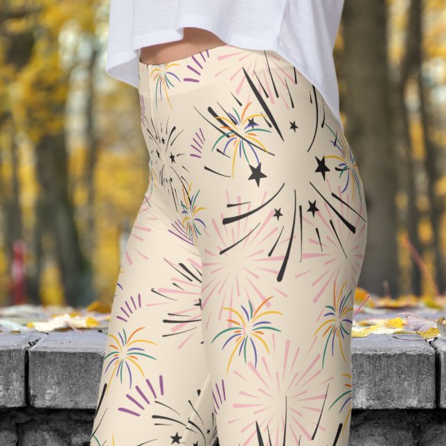 Lebhaftes Muster der White Champagne Sternexplosio Leggings (Starburst on Champagne White)