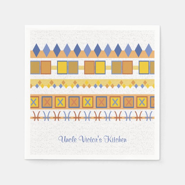 Lebhaftes Muster Uncle's Kitchen Blue Symbole Serviette (Vorderseite)