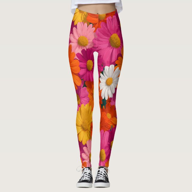 Lebhaftes, nahtloses Daisy-Muster Leggings (Vorderseite)