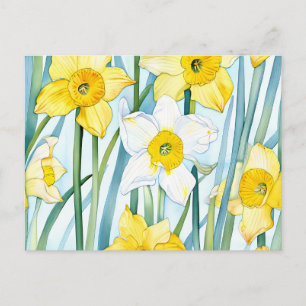 Lebhaftes Narcissus Wasserfarbmuster in Gelb Postkarte