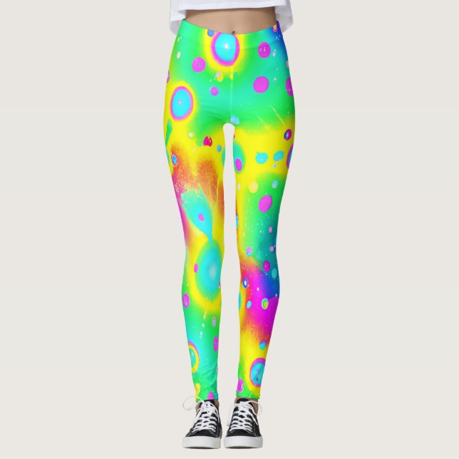 Lebhaftes Neon Blaze Muster Leggings (Vorderseite)