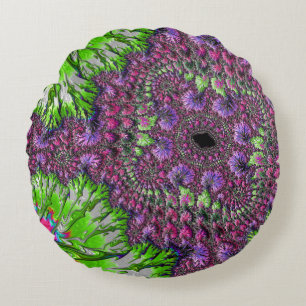 Lebhaftes Neon Fraktal Art Collection Rundes Kissen