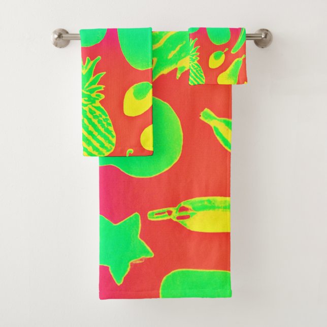 Lebhaftes Neon Fruits-Muster Badhandtuch Set (Insitu)