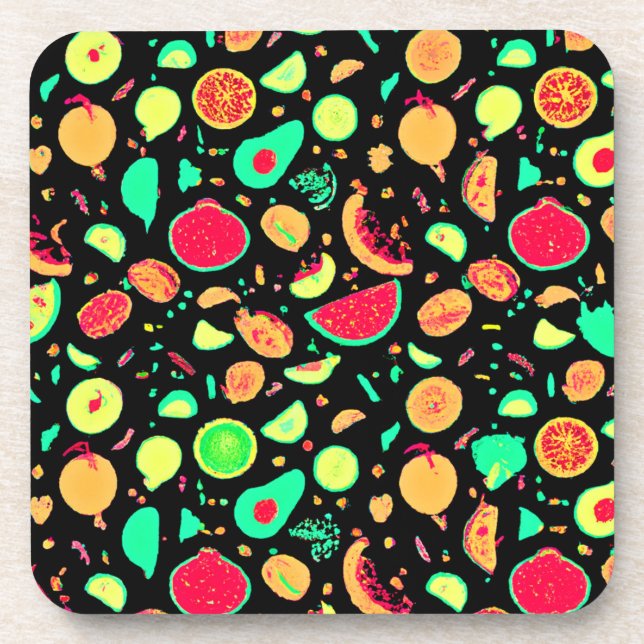 Lebhaftes Neon Fruits-Muster Getränkeuntersetzer (Vorderseite)