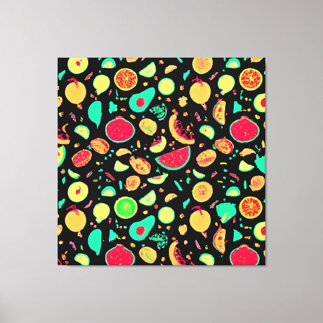 Lebhaftes Neon Fruits-Muster Leinwanddruck (Vorderseite)