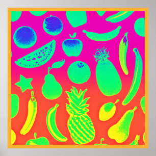 Lebhaftes Neon Fruits-Muster Poster