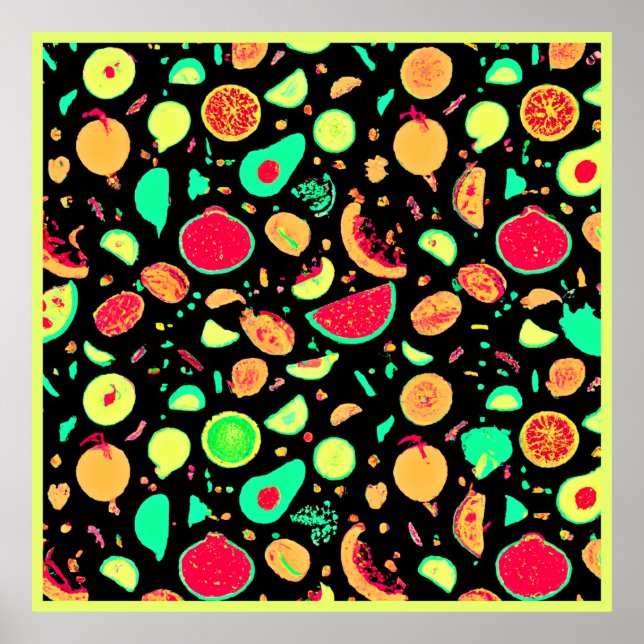 Lebhaftes Neon Fruits-Muster Poster (Vorne)