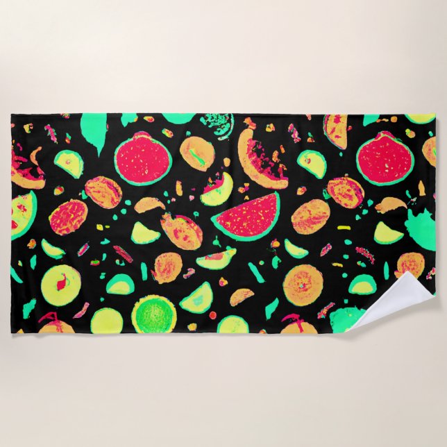 Lebhaftes Neon Fruits-Muster Strandtuch (Vorderseite)
