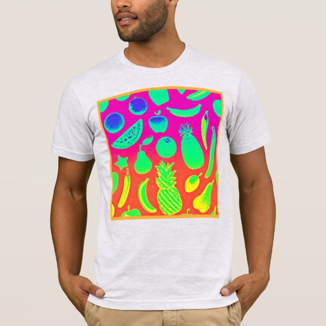 Lebhaftes Neon Fruits-Muster T-Shirt (Vorderseite)