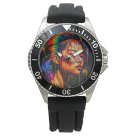 Lebhaftes Neon Portrait - Abstrakte expressionisti Armbanduhr
