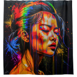 Lebhaftes Neon Portrait - Abstrakte expressionisti Duschvorhang