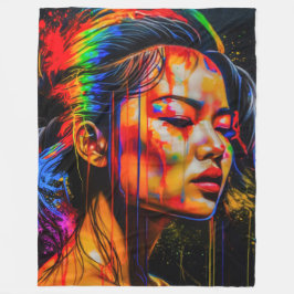 Lebhaftes Neon Portrait - Abstrakte expressionisti Fleecedecke