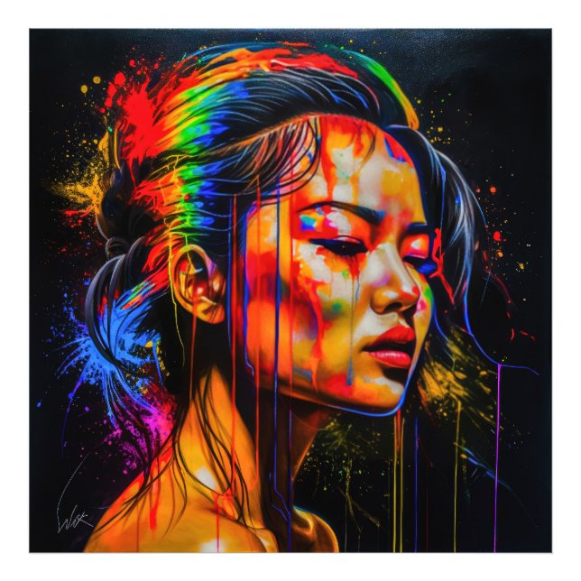Lebhaftes Neon Portrait - Abstrakte expressionisti Fotodruck (Vorne)