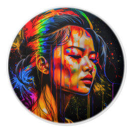 Lebhaftes Neon Portrait - Abstrakte expressionisti Keramikknauf