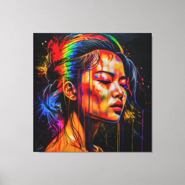 Lebhaftes Neon Portrait - Abstrakte expressionisti Leinwanddruck (Vorderseite)