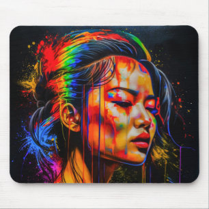 Lebhaftes Neon Portrait - Abstrakte expressionisti Mousepad