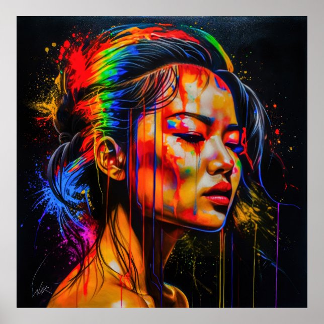 Lebhaftes Neon Portrait - Abstrakte expressionisti Poster (Vorne)