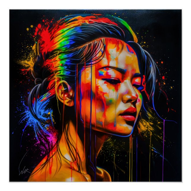 Lebhaftes Neon Portrait - Abstrakte expressionisti Poster (Vorderseite)