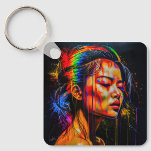 Lebhaftes Neon Portrait - Abstrakte expressionisti Schlüsselanhänger