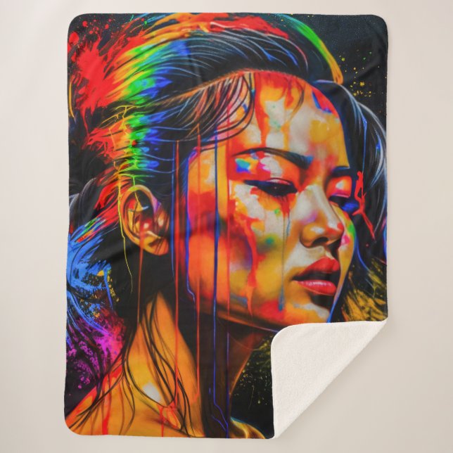 Lebhaftes Neon Portrait - Abstrakte expressionisti Sherpadecke (Vorderseite)
