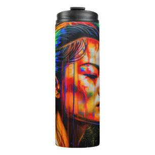 Lebhaftes Neon Portrait - Abstrakte expressionisti Thermosbecher