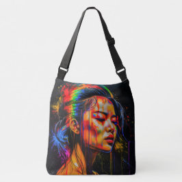 Lebhaftes Neon Portrait - Abstrakte expressionisti Tragetaschen Mit Langen Trägern