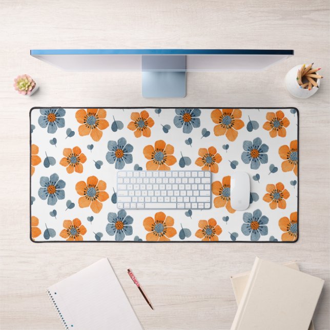 Lebhaftes Orange Blue Floral Pattern Schreibtischunterlage (Büro 1)