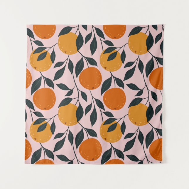 Lebhaftes Orange Citrus Nahtloses Muster Wandteppich (Vorderseite)