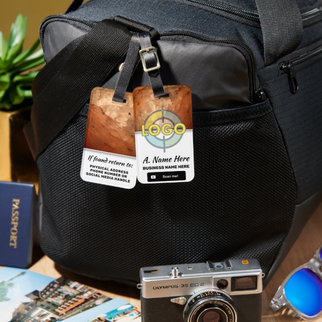 Lebhaftes Orange Stone Logo mit feinem, individuel Gepäckanhänger (Vorderseite & Rückseite)