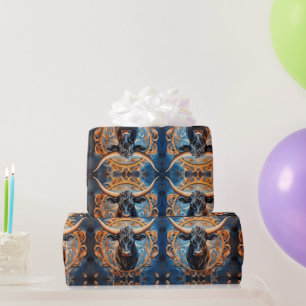 Lebhaftes Ox-Portrait mit floralen Motiven Geschenkpapier
