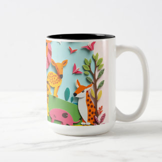 Lebhaftes Papier Collage Animal Kingdom Zweifarbige Tasse