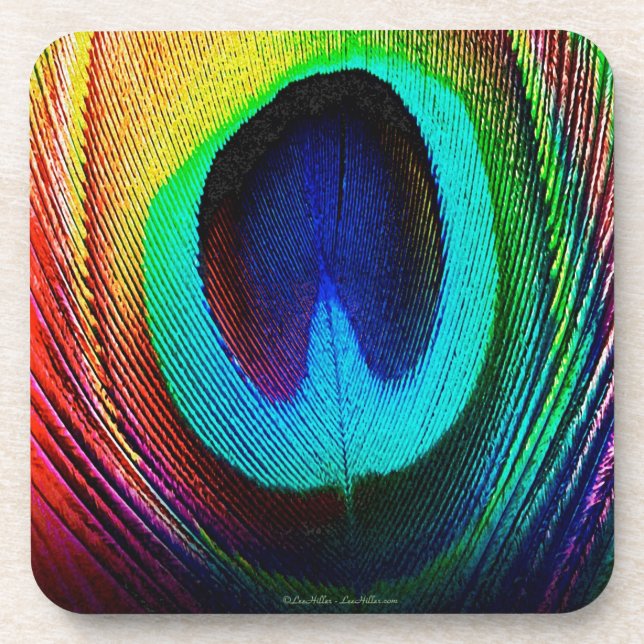 Lebhaftes Peacock Feather Getränkeuntersetzer (Vorderseite)