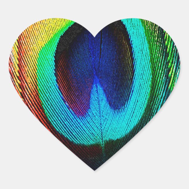 Lebhaftes Peacock Feather Herz-Aufkleber (Vorderseite)