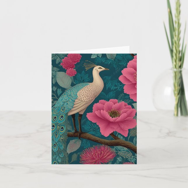 Lebhaftes Pfau- und rosa Blumenmuster (Vorderseite)