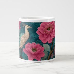 Lebhaftes Pfau- und rosa Blumenmuster Jumbo-Tasse