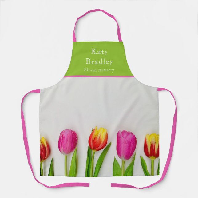 Lebhaftes Pink & Green Tulip Florist Schürze (Vorderseite)