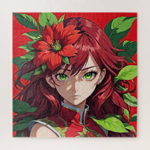 Lebhaftes Portrait über Rotes Haar und Blume