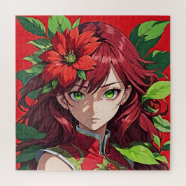 Lebhaftes Portrait über Rotes Haar und Blume