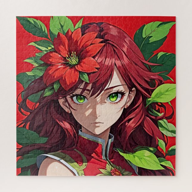 Lebhaftes Portrait über Rotes Haar und Blume (Vertikal)