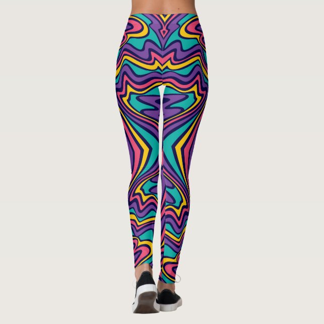 Lebhaftes psychedelisches Flussmuster Leggings (Rückseite)