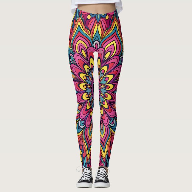 Lebhaftes psychedelisches Muster Leggings (Vorderseite)