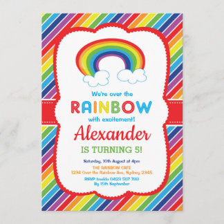 Lebhaftes Rainbow Birthday Party - farbenfrohe Mus Einladung