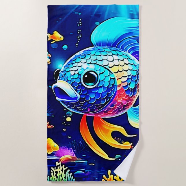 Lebhaftes Reef Fish Design Strandtuch (Vorderseite)