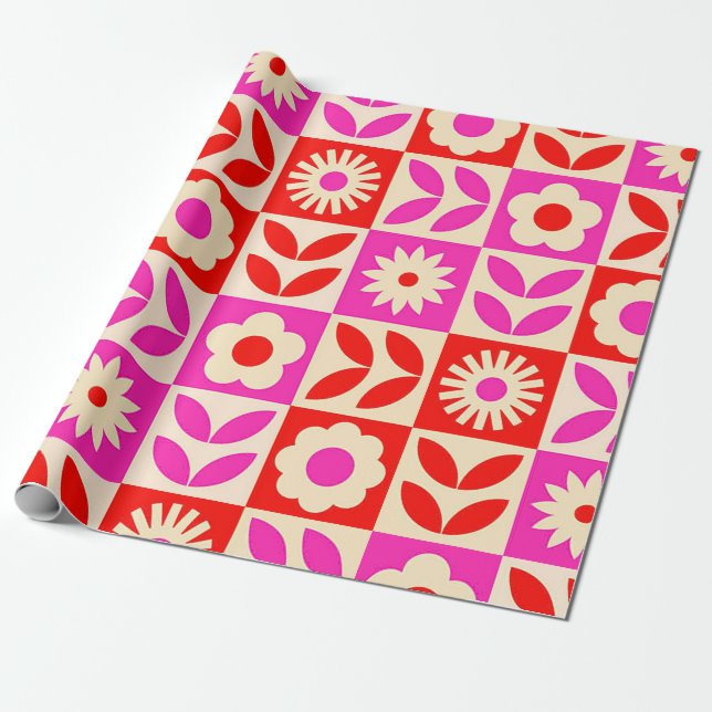Lebhaftes Retro-Muster Geschenkpapier (Ungerollt)