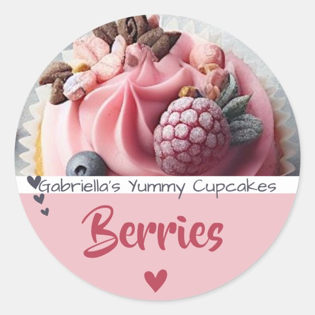 Lebhaftes rosa Cupcake Cake Backbacken Foto Label Runder Aufkleber (Vorderseite)