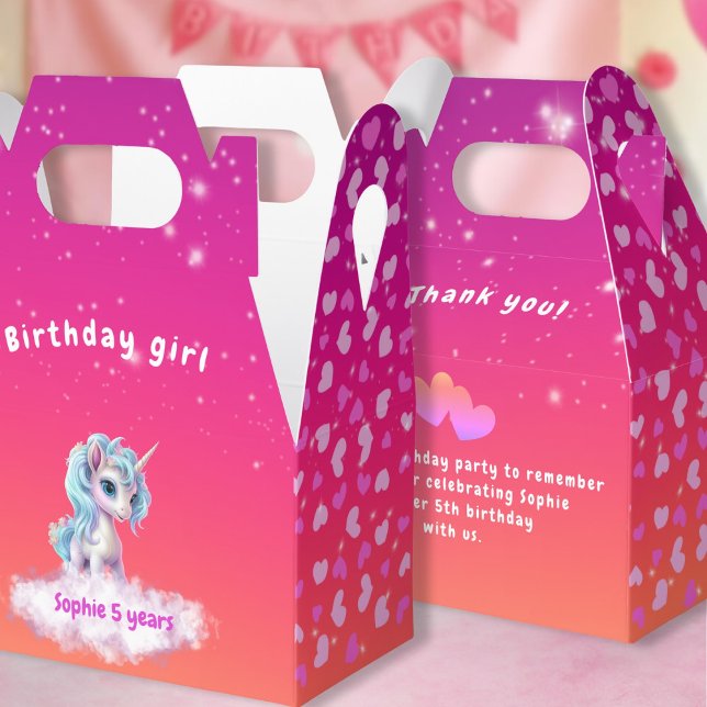 Lebhaftes Rosa Einhorn, Herz und Sterne Geschenkschachtel (Vibrant pink Unicorn, hearts and stars Favor Boxes)